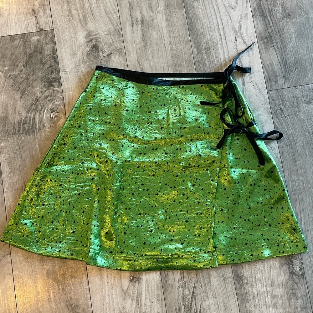 satin green urban outfitters wrap skirt